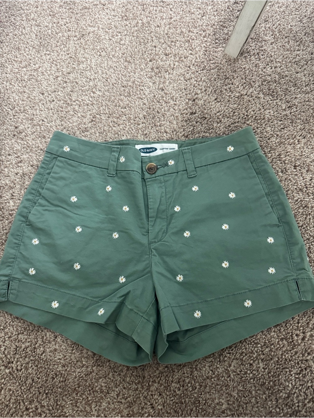Old Navy Green Chino Daisy Embroidered Shorts